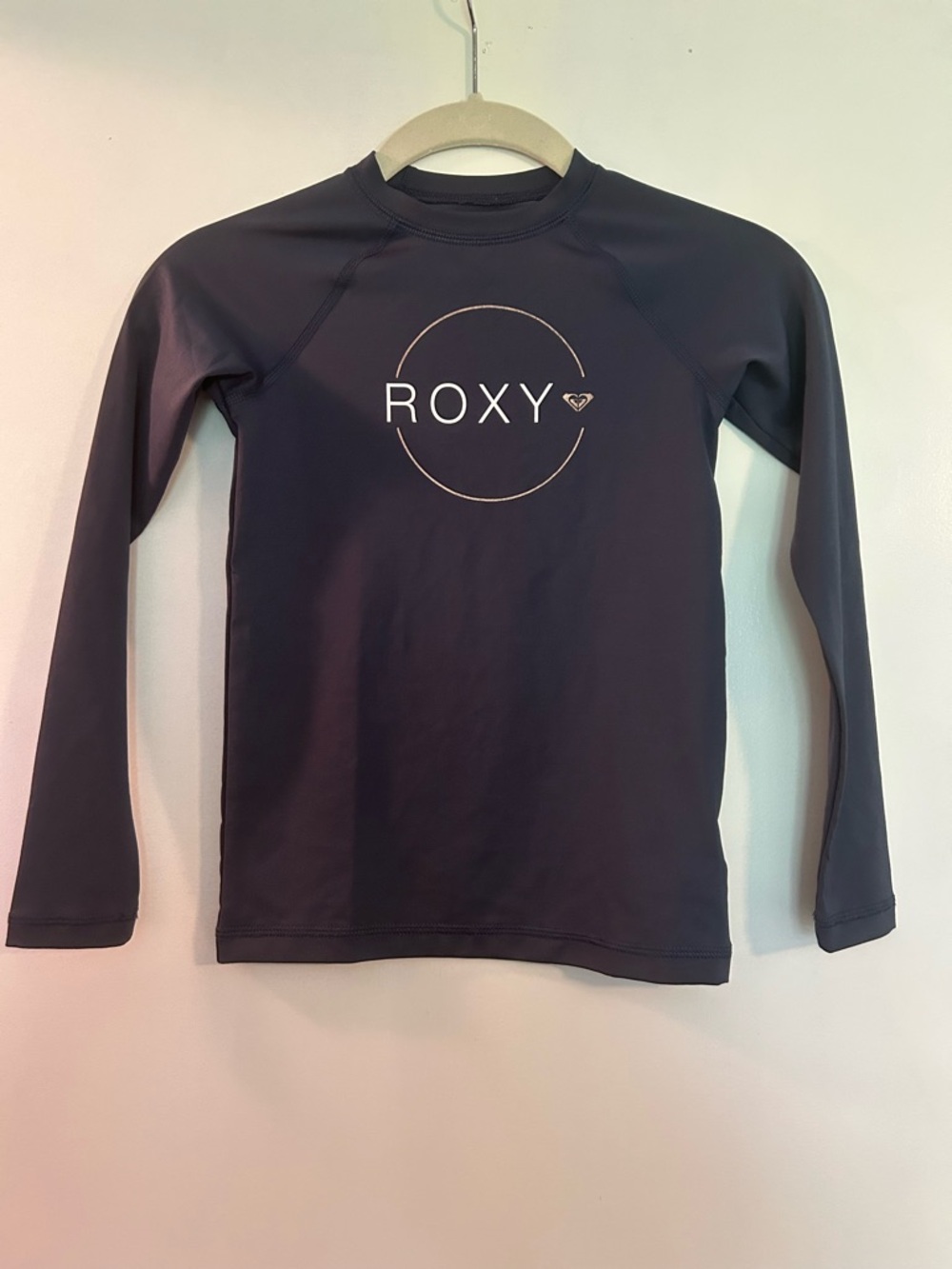 Roxy Girl's Long Sleeve Rashguard - Navy with White Logo size S/8
